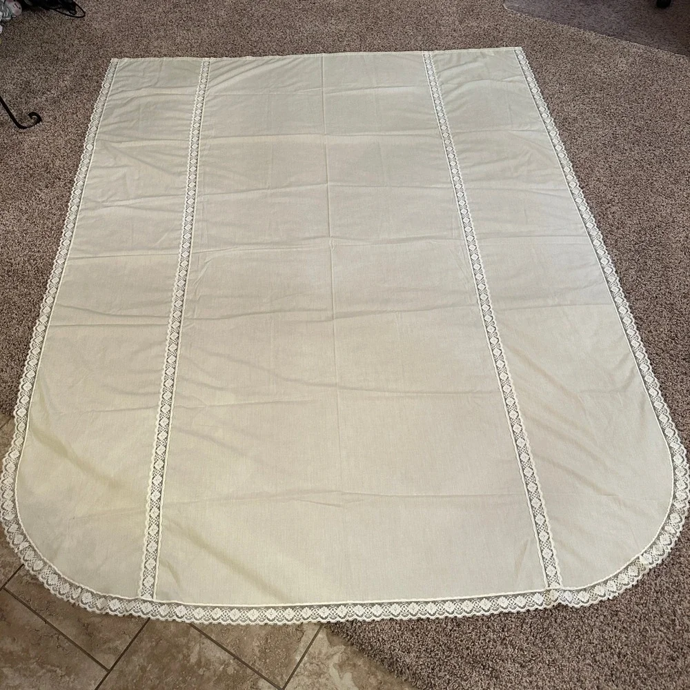 VTG Gloria Vanderbilt Atelier Martex Twin Top Sheet Lace Trim Cream‎ Ivory